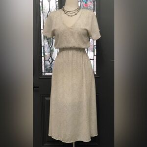 Sienna Sky Women’s V-Neck Cap Sleeve Polka Dot Elastic Waist Midi Dress